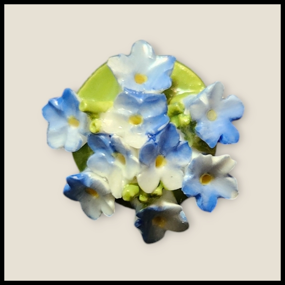 Vintage Porcelain Forget Me Not Brooch Made in England